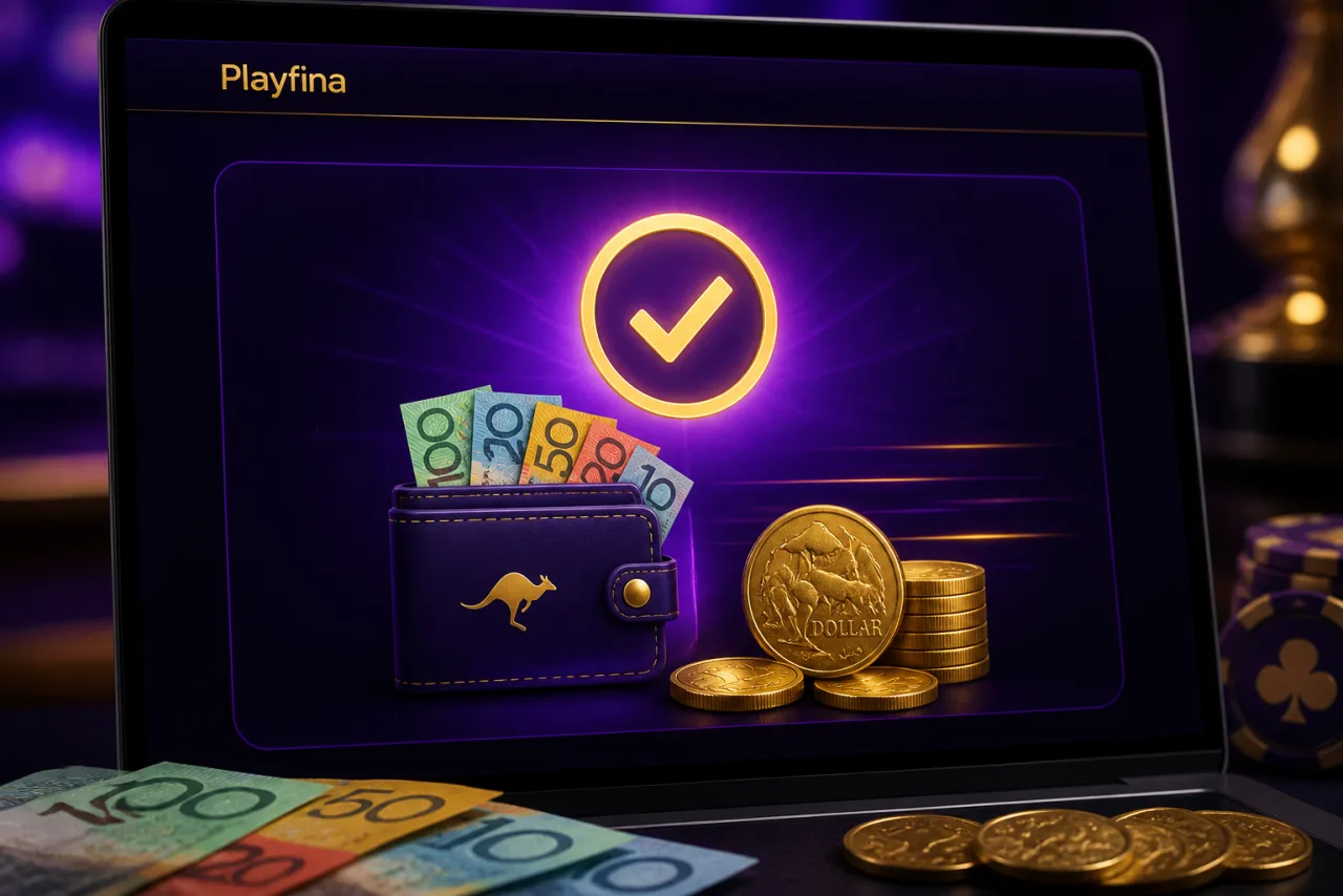Playfina real money cashier confirming a fast AUD withdrawal